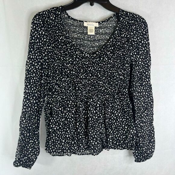 Urban Romantics Long Sleeve Smocked Peplum Patterned Blouse Size XS - Picture 9 of 9